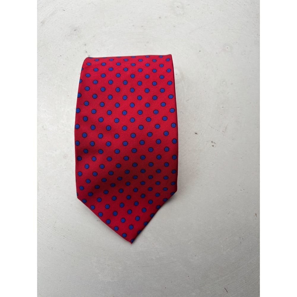 Peter Blair Mens Red Blue Polka Dot 100% Silk Necktie Made in USA